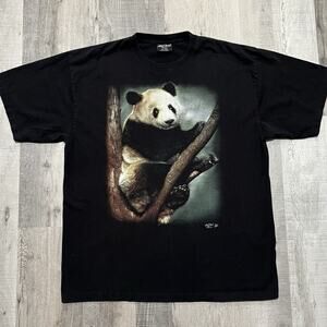 Rock Chang The Giant Panda Double Sided Big Graphic Black Y2K Animal T-Shirt 2XL